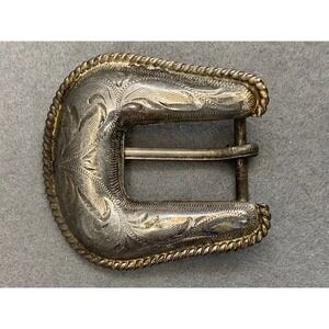 Vintage Mexico Ornate‎ Scroll Design Alpaca Belt Buckle set Nickel